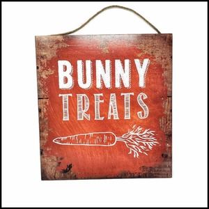 NWT Bunny Treats Wall Art Wood Sign With Rope Hanger